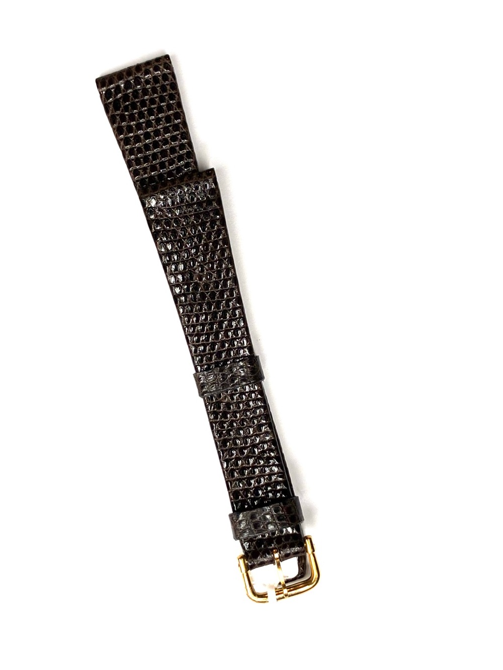 Vintage NOS Genuine Lizard Leather Watch Strap - Dark Br 16mm (5/8") Gold Buckle